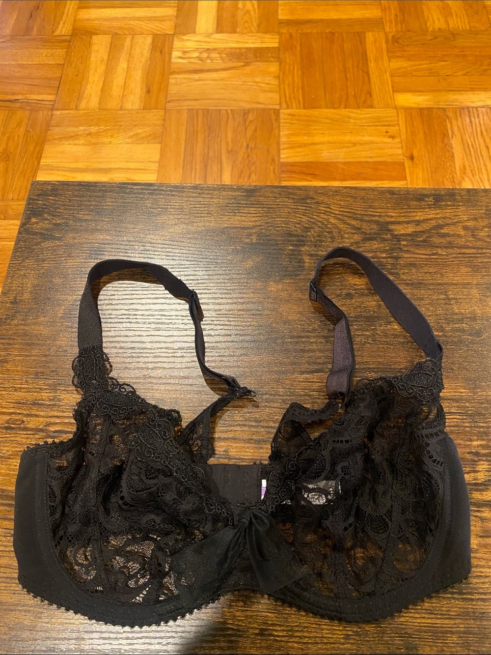 Maison Lejaby Sheer Black Lace Underwire Bra with Adjustable Straps